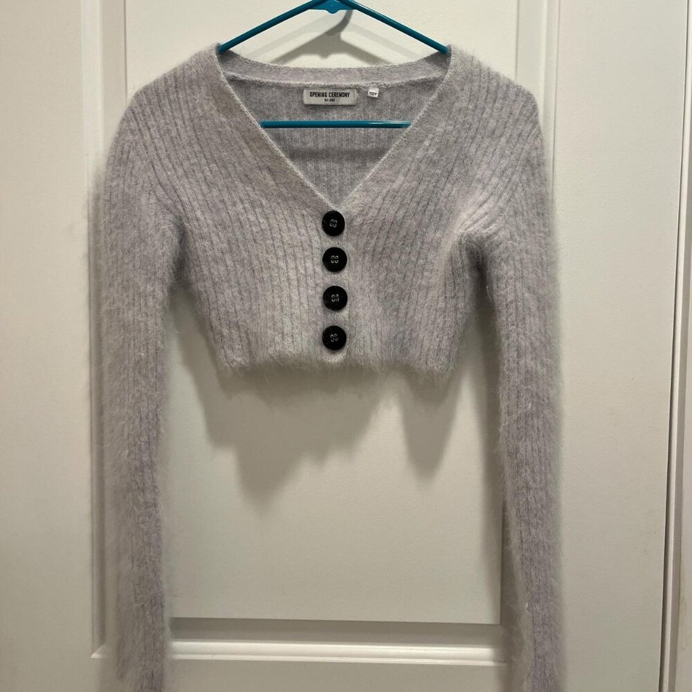 Opening Ceremony Angora Cropped Sweater Gray Mohair Cardigan